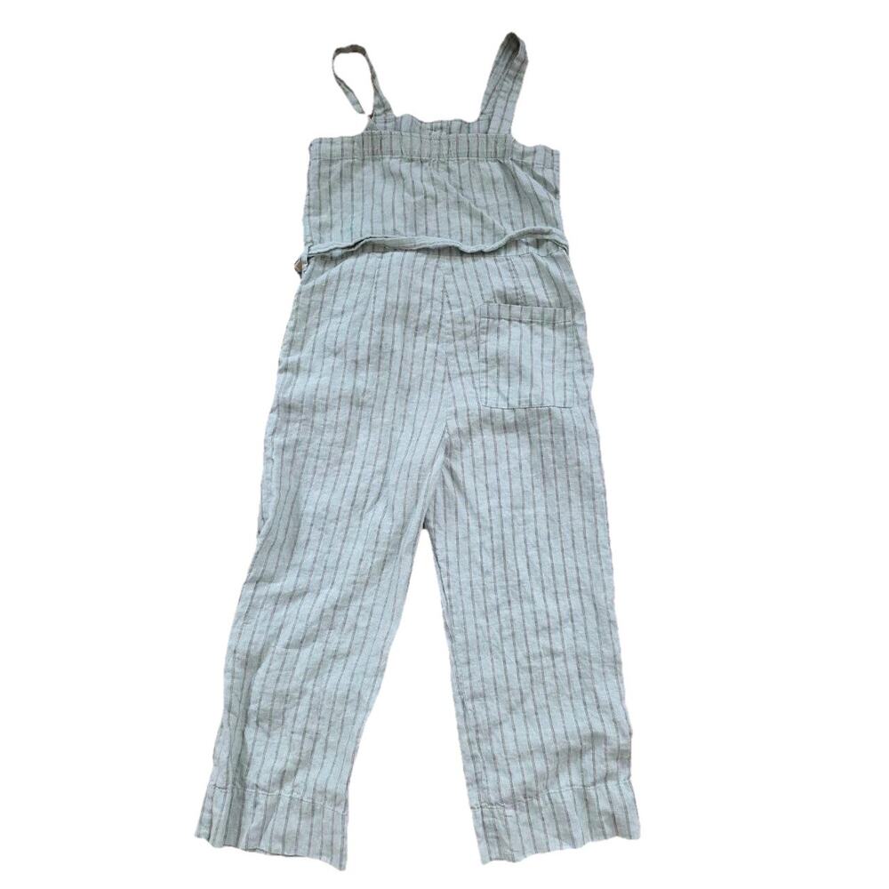 Everlane Striped Jumpsuit Belted green Linen Size 6 A001668 - Picture 8 of 9